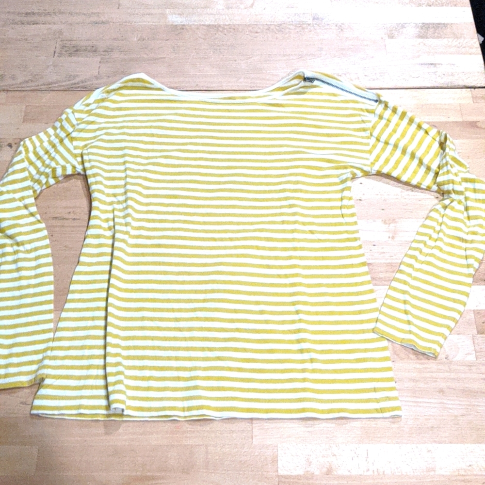 Women's LOFT mustard striped long sleeve shirt M